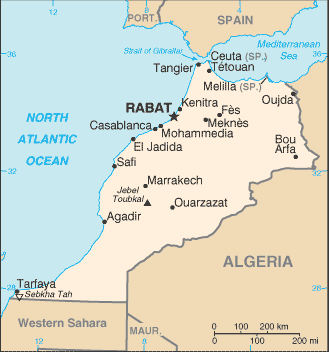 Kort over Marokko